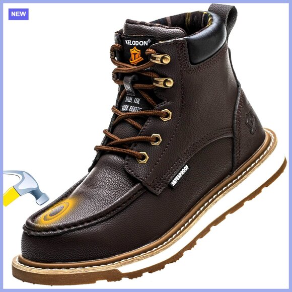 Leather Steel Toe Work Boots Waterproof Non Slip Safety Construction